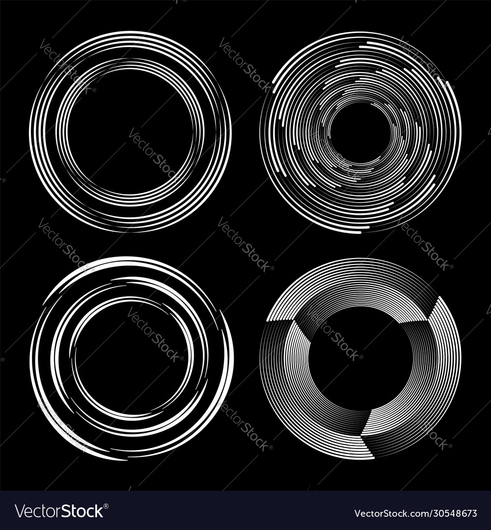 Set white curved speed lines in spiral form