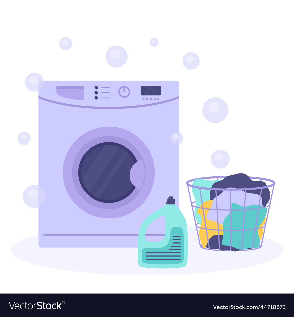 Washing machine with basket of dirty laundry