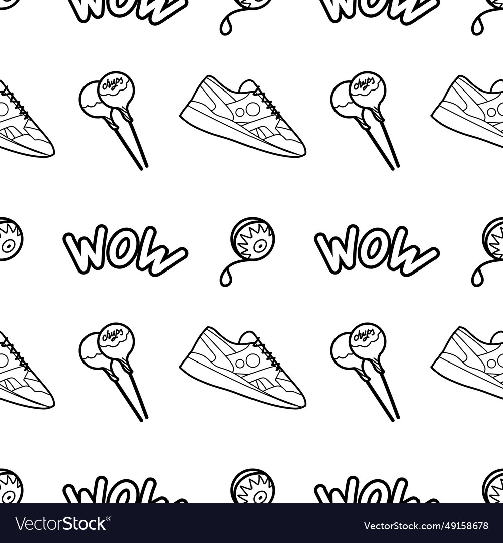 Abstract seamless pattern in 90s style outline