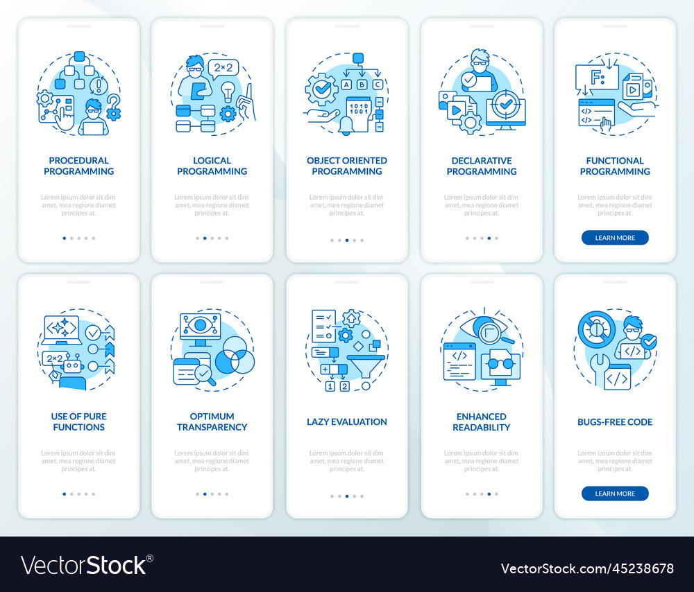 Approaches to programming blue onboarding mobile vector image Approaches to programming blue onboarding mobile