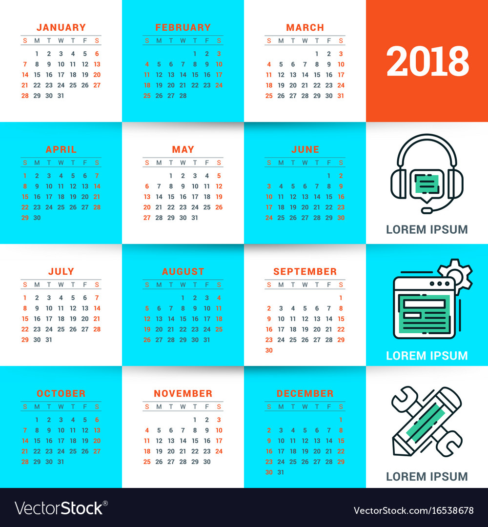 Calendar for 2018 year design template week