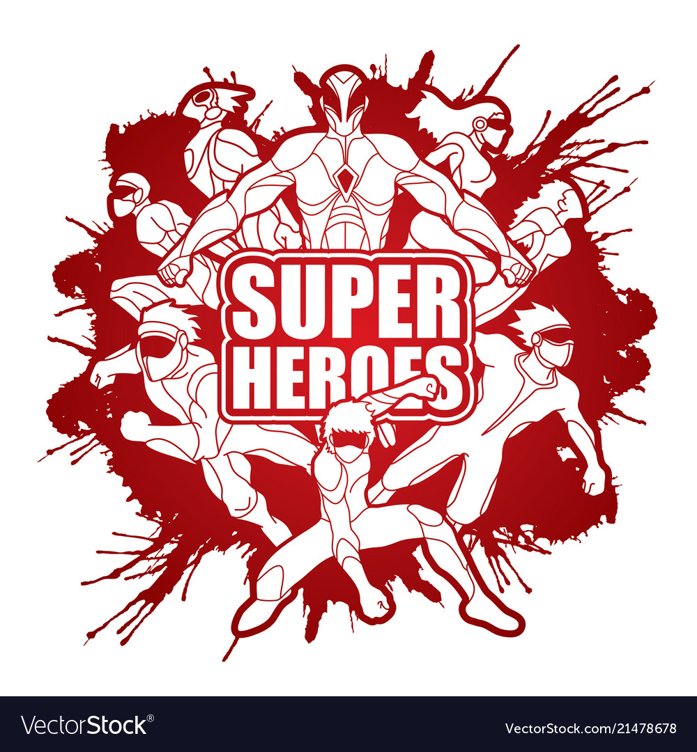 Group of super heroes with text vector image Group of super heroes with text