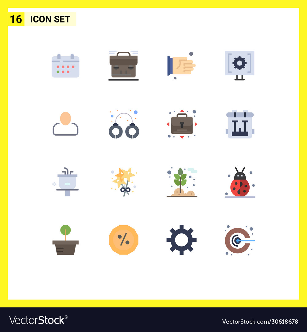 Pack 16 modern flat colors signs and symbols