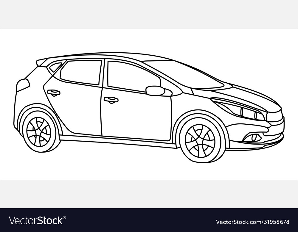 Passenger car outline isolated on white vector image Passenger car outline isolated on white