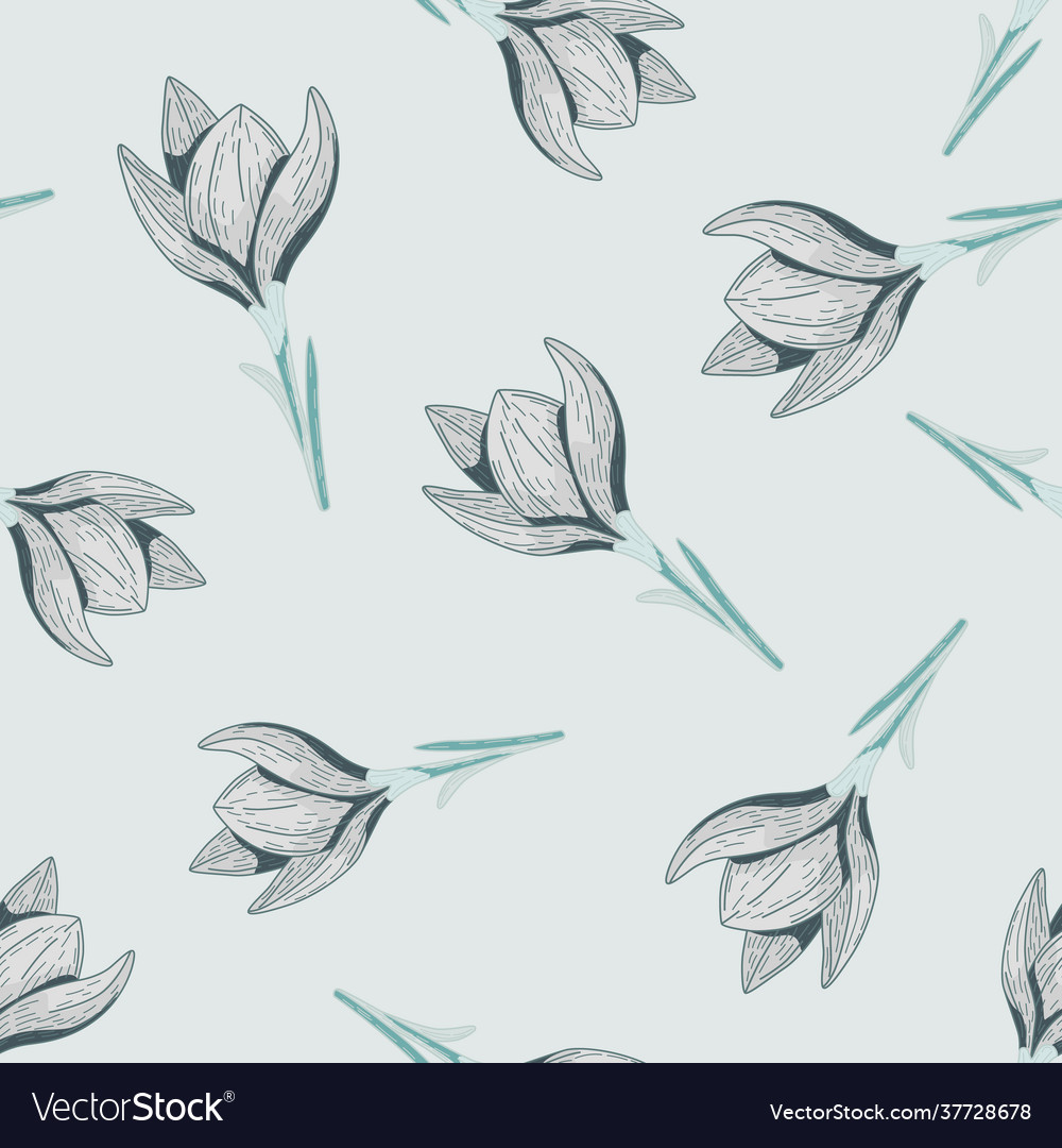 Random seamless pattern with doodle crocus