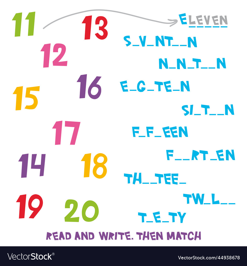 Read and write then match the numbers 11 to 20