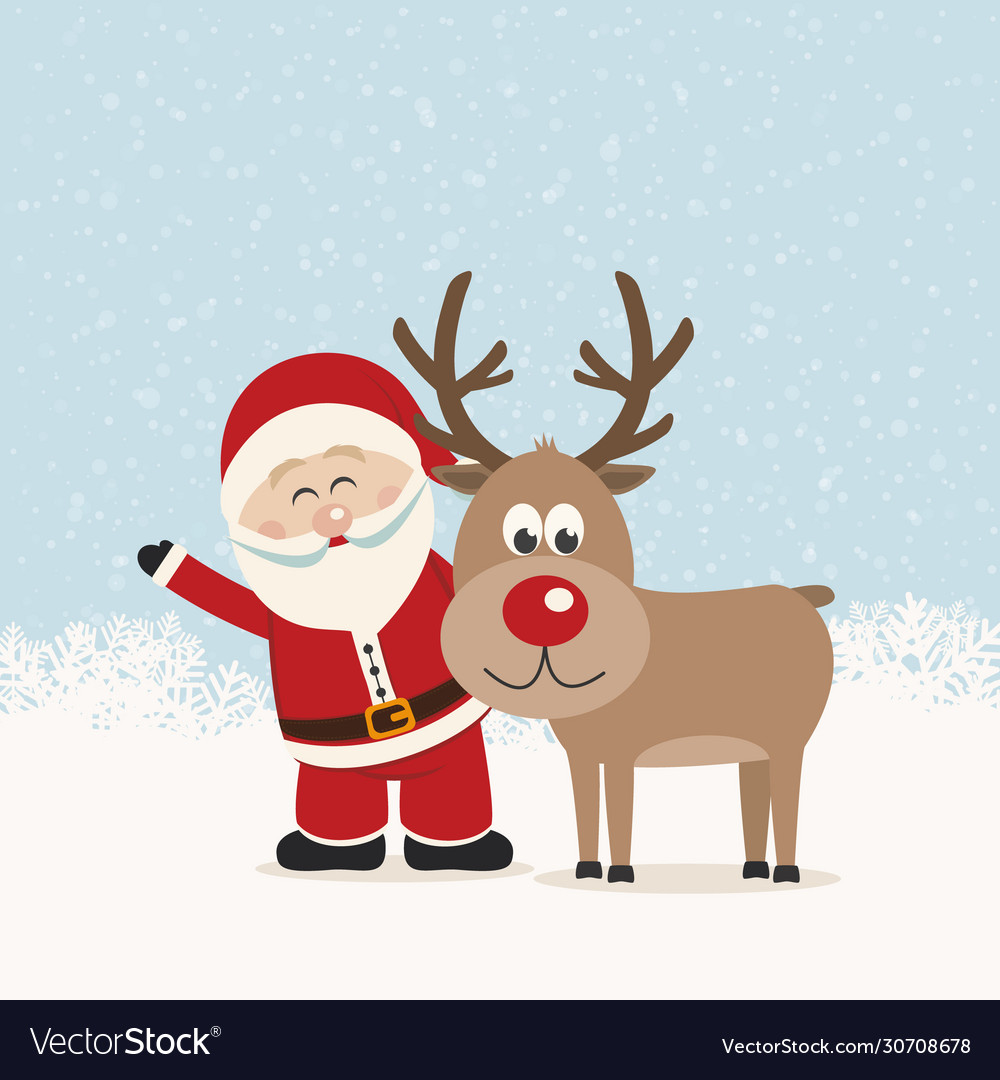 Santa claus and reindeer snowy background Vector Image