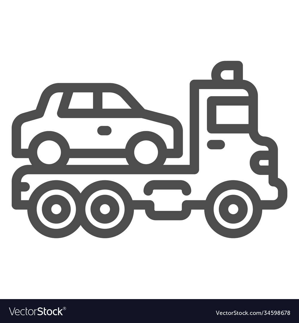 Tow truck with car line icon heavy equipment