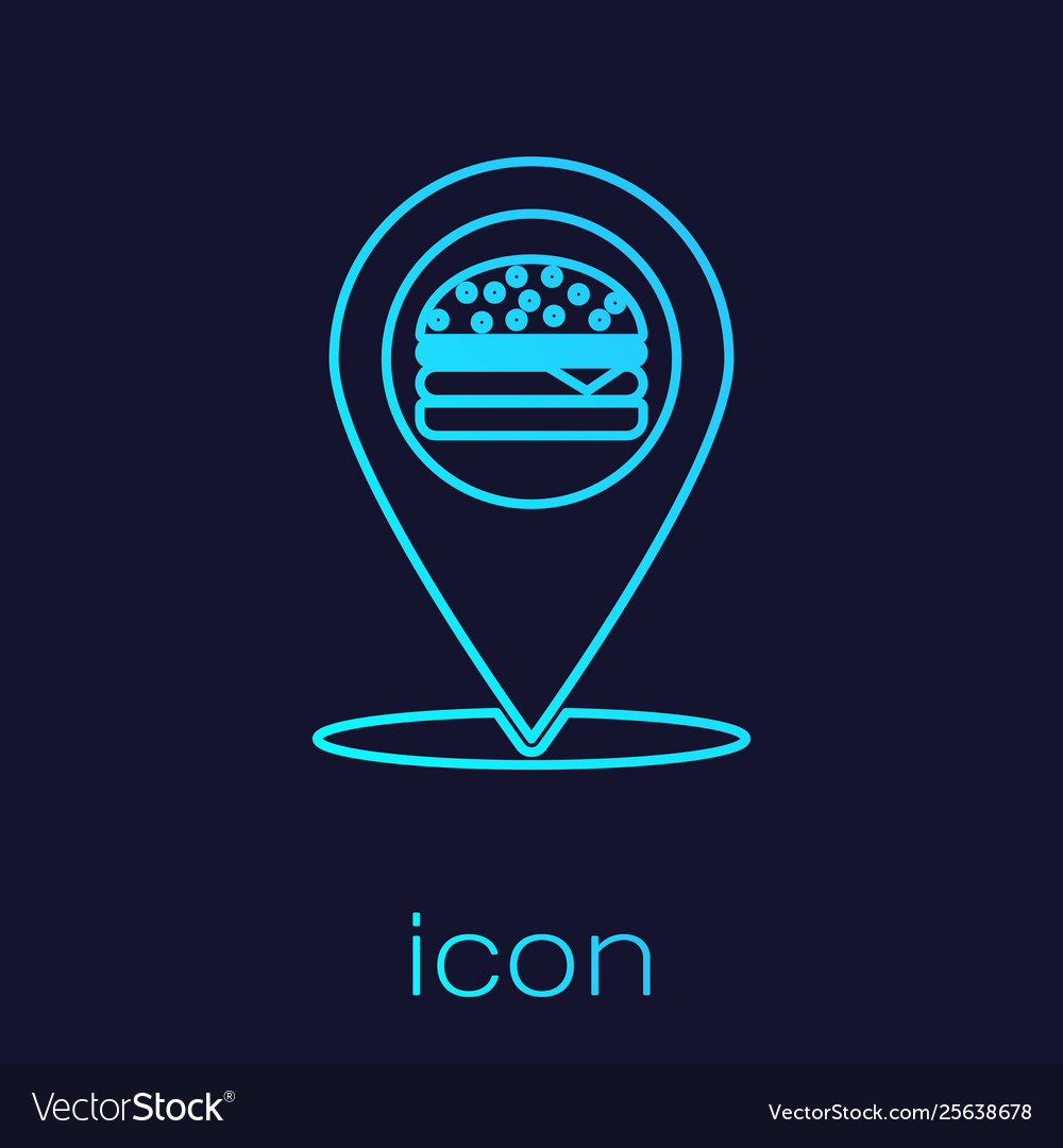 Turquoise map pointer with fast food burger line