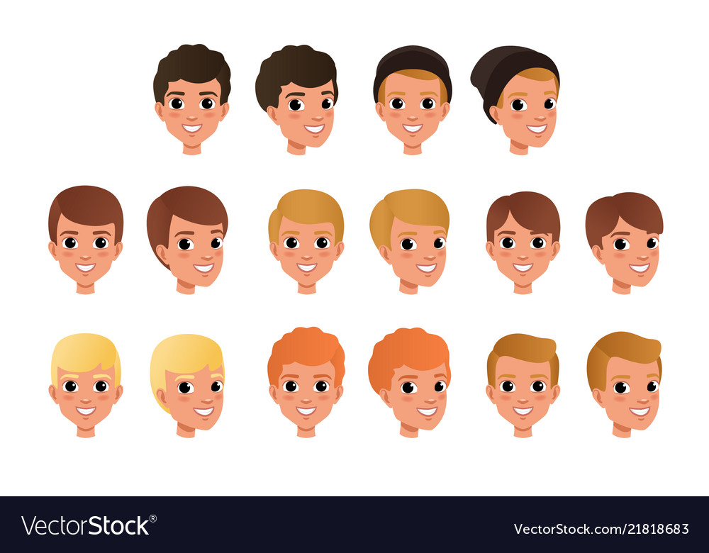 Cartoon collection of variety of boy s hair styles