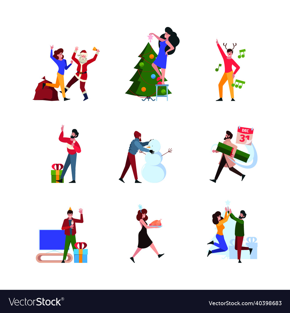 Christmas characters new year celebration people Vector Image