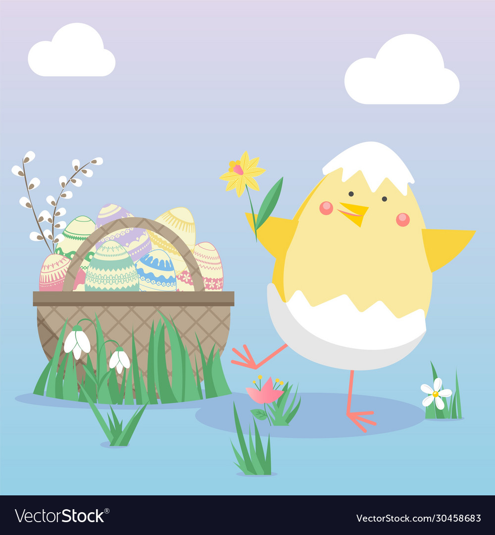 Ostern mit Ei Huhn und Blumenfeder