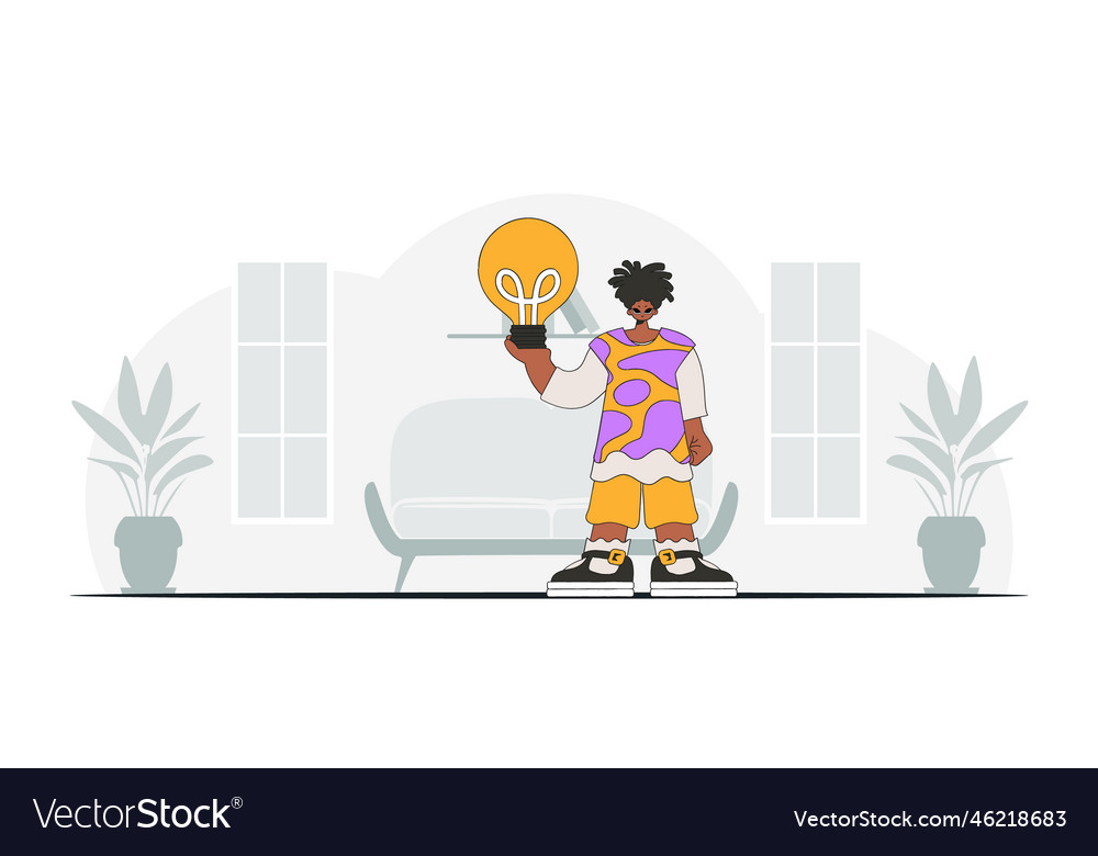 Gorgeous guy holding a light bulb on the theme