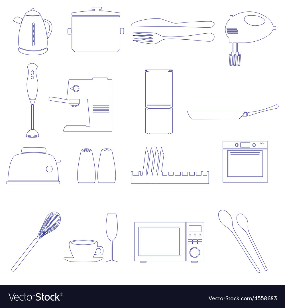 Home kitchen outline icons theme set eps10