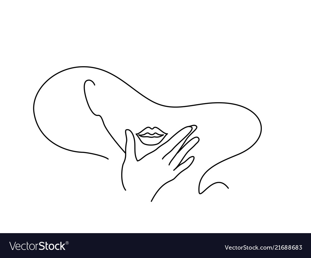 Download Line drawing art woman face with hand Royalty Free Vector