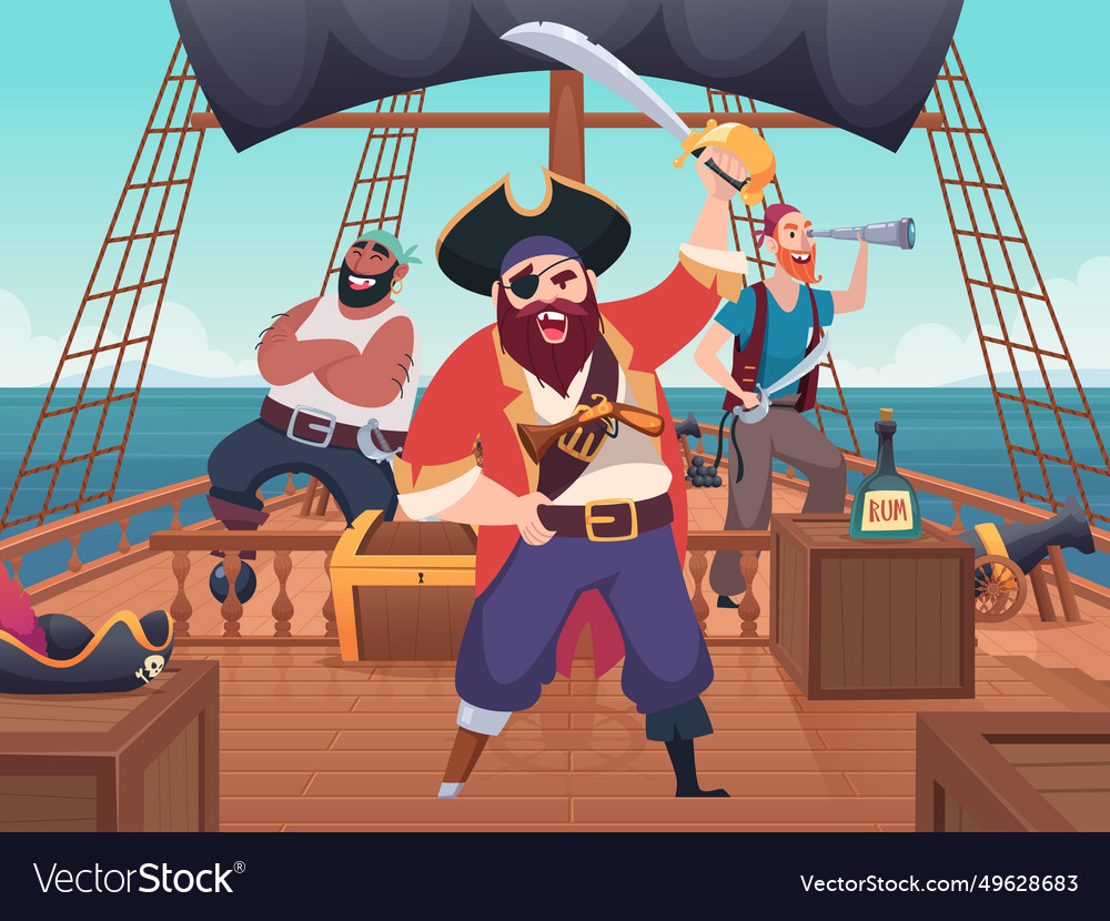 Pirate ship aggressive sailor corsairs standing Vector Image