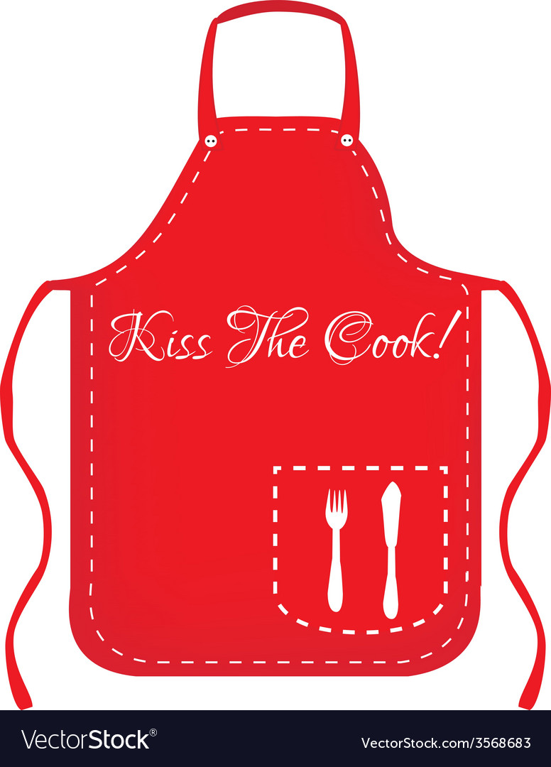 Red Chef Apron with 'Kiss the Cook' Text