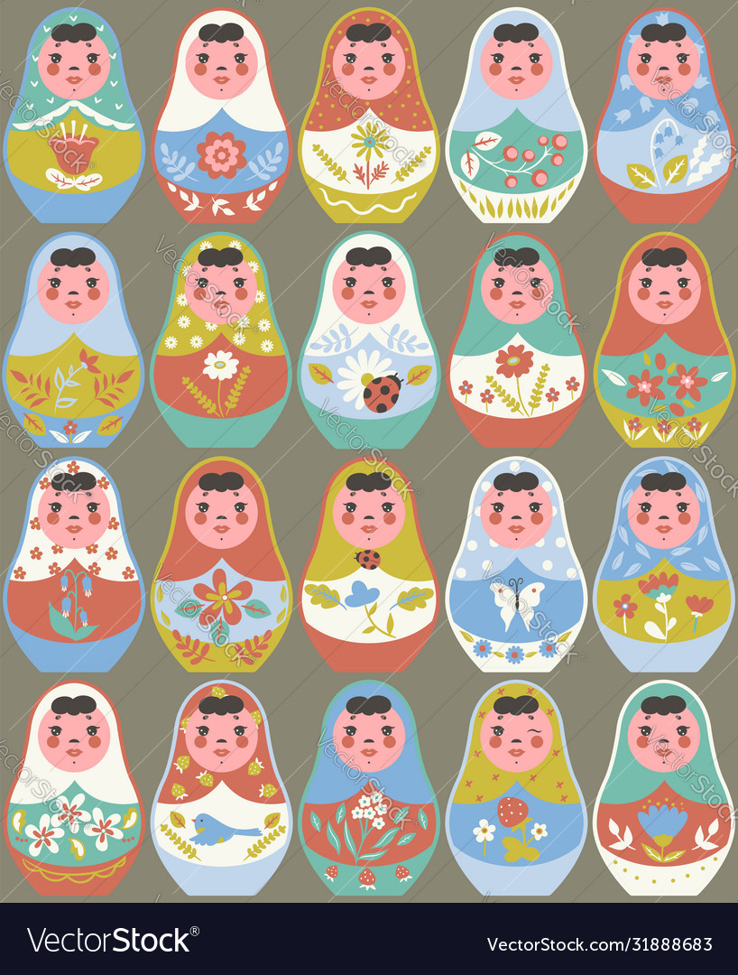 Set nesting dolls on a gray background Royalty Free Vector