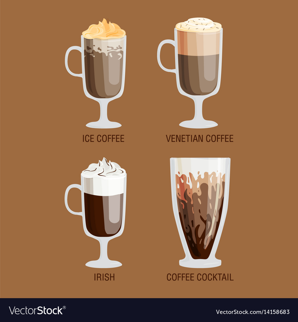 Set of different transparent cups coffee types Vector Image