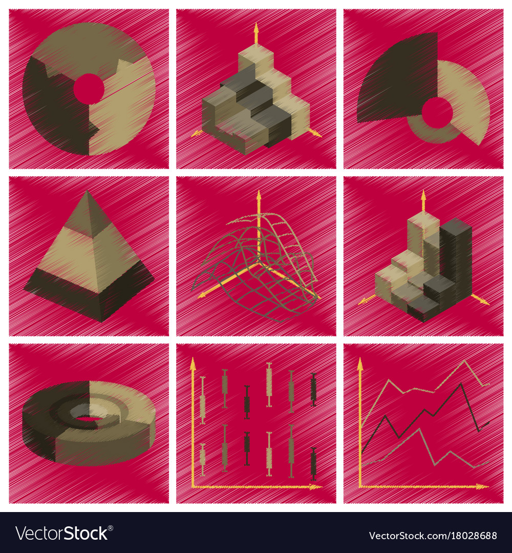 Assembly flat shading style icons economic graphs