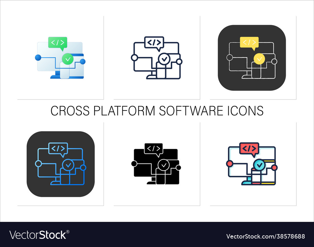 Cross platform software icons set vector image Cross platform software icons set