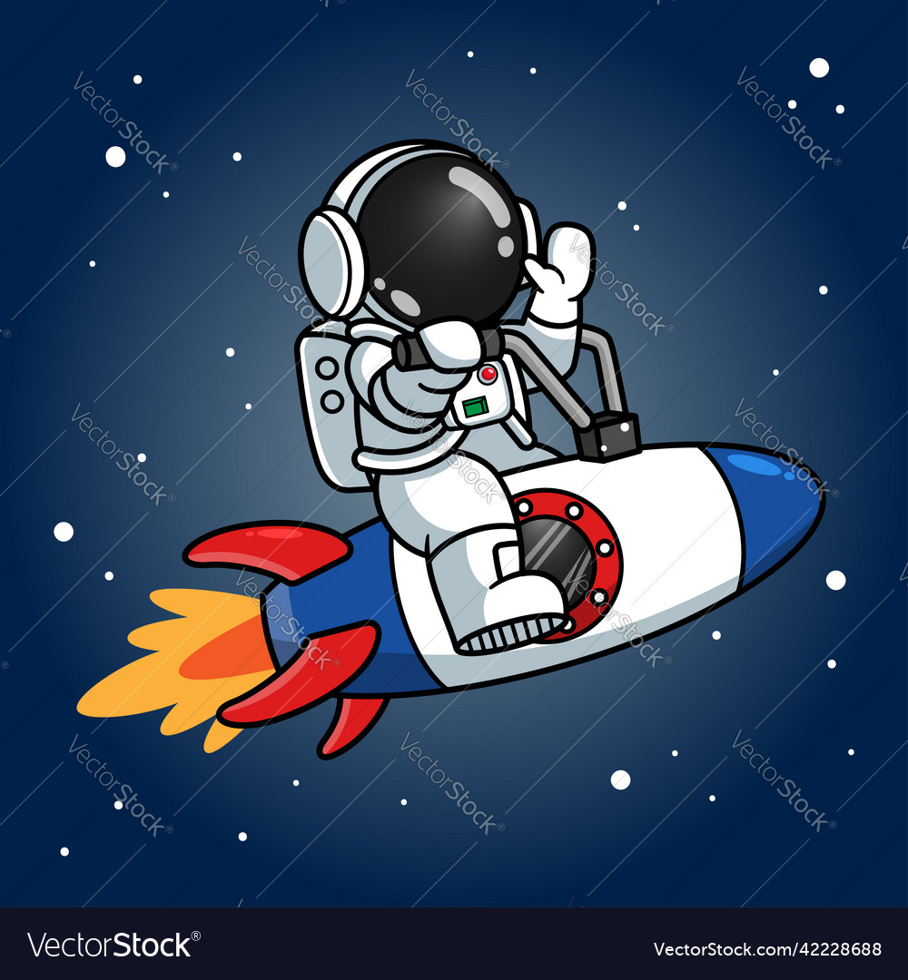 Cute astronaut riding cool rocket