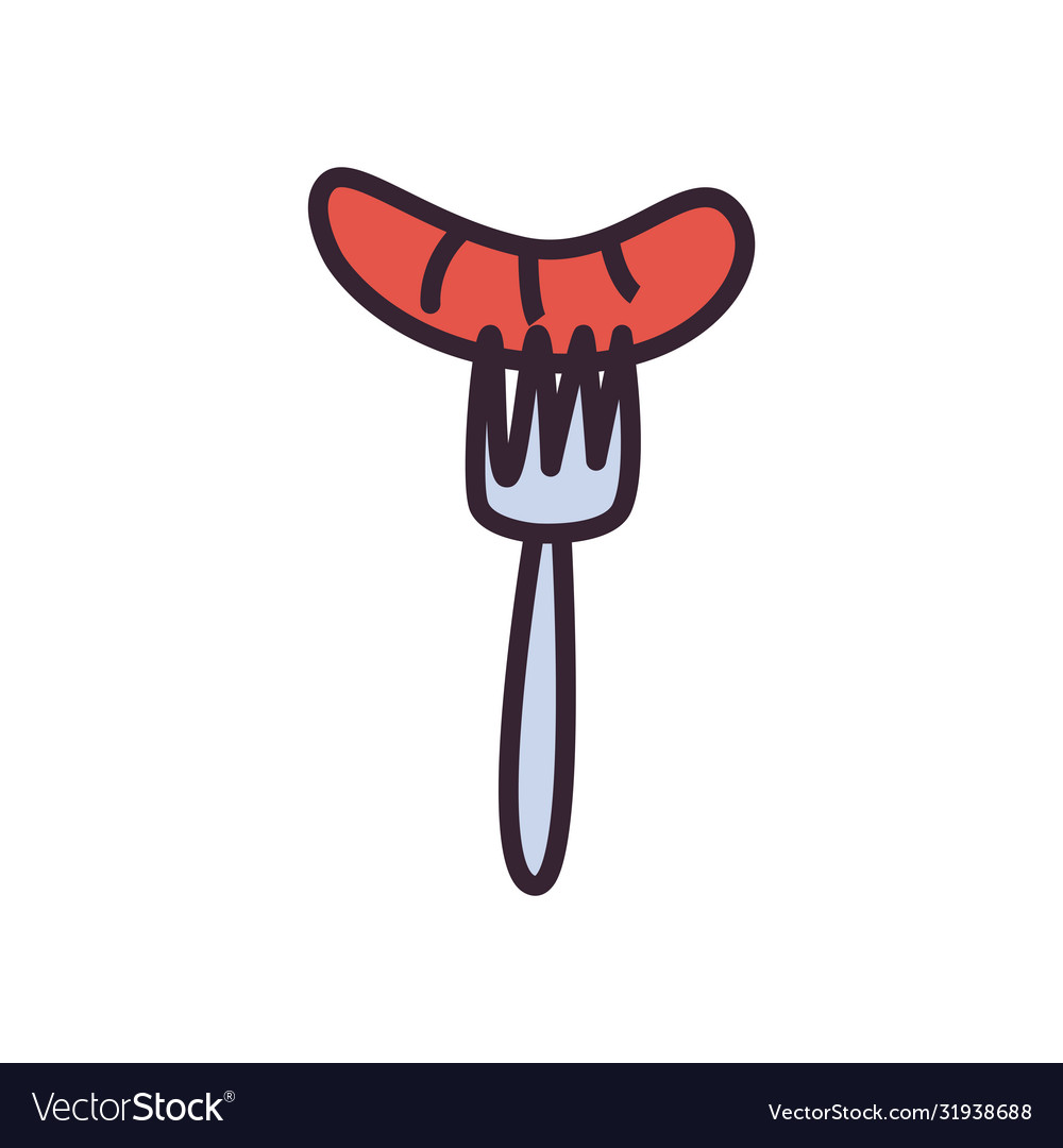 Fork with sausage line and fill style icon