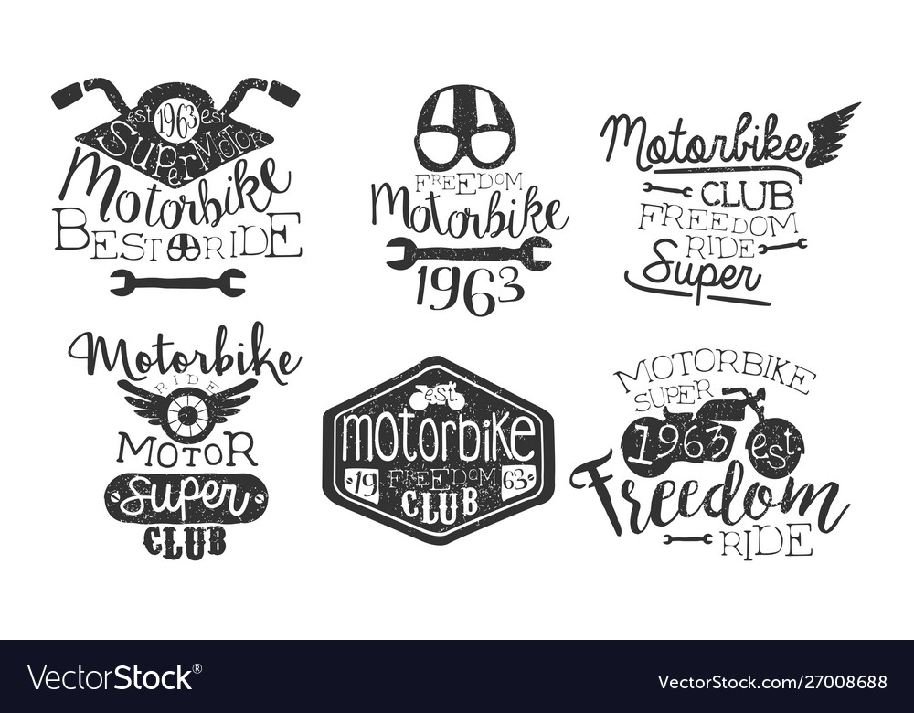 Motorbike club retro labels set freedom ride hand vector image Motorbike club retro labels set freedom ride hand