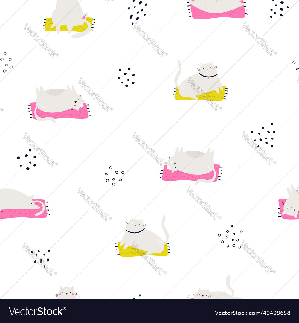 Seamless pattern with funny lazy cats vector image Seamless pattern with funny lazy cats