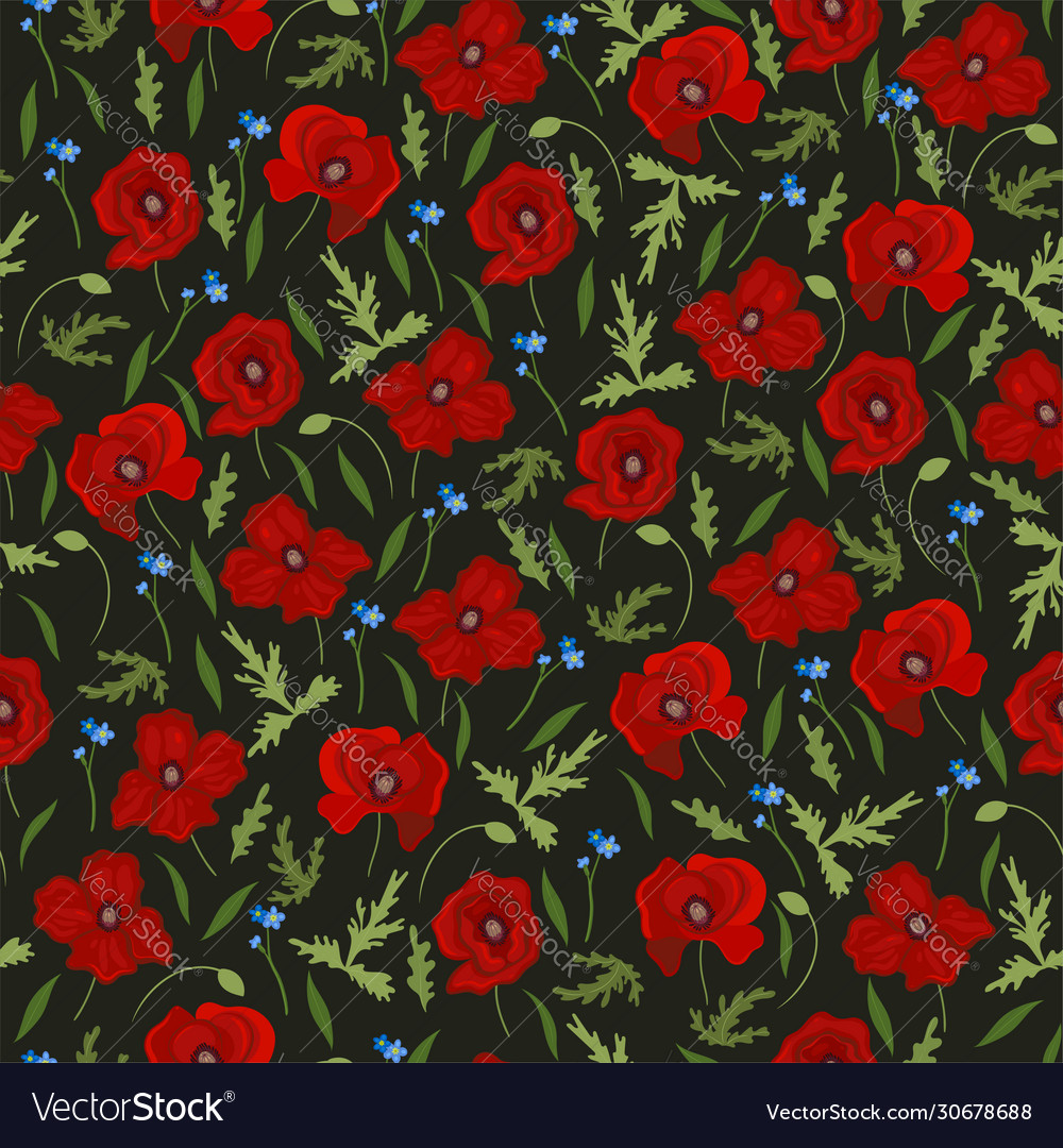 Seamless pattern with poppies and forget-me-nots vector image Seamless pattern with poppies and forget-me-nots