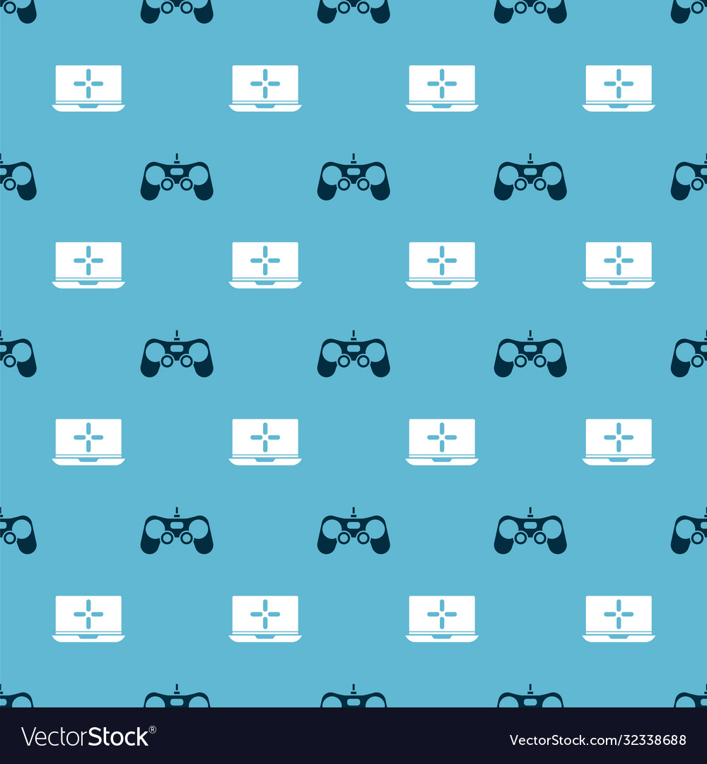 Set gamepad and laptop on seamless pattern vector image Set gamepad and laptop on seamless pattern