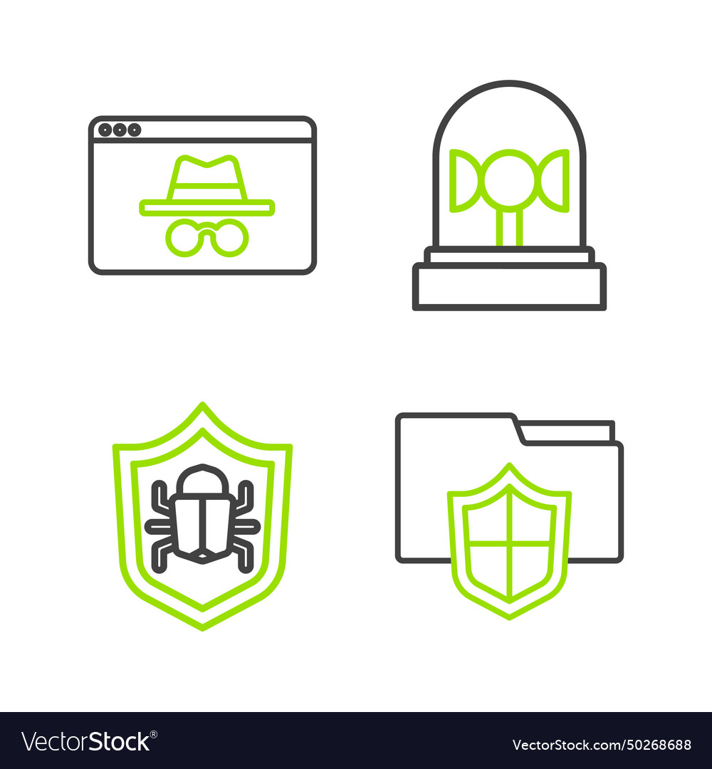 Set line document folder protection system bug vector image Set line document folder protection system bug