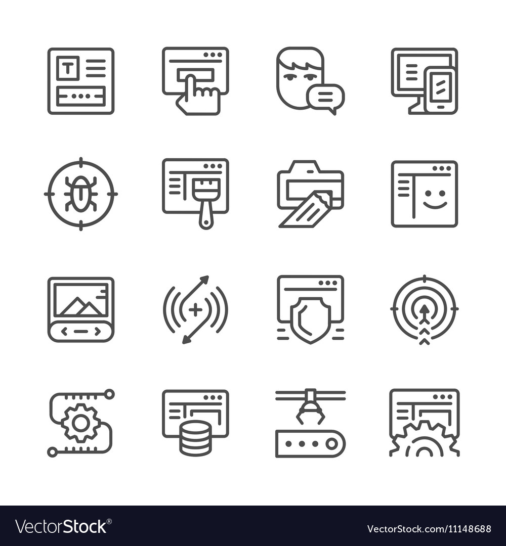 Set line icons of web development