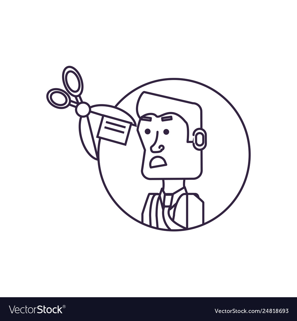 Businessman in frame circular with scissors