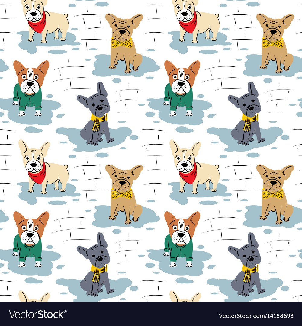 Cartoon character french bulldog seamless pattern