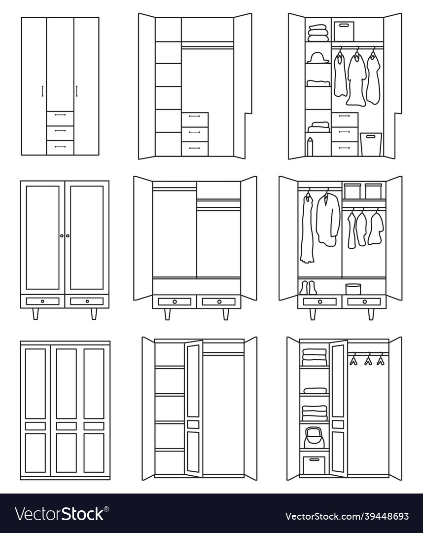 Cupboard outline set icon Royalty Free Vector Image