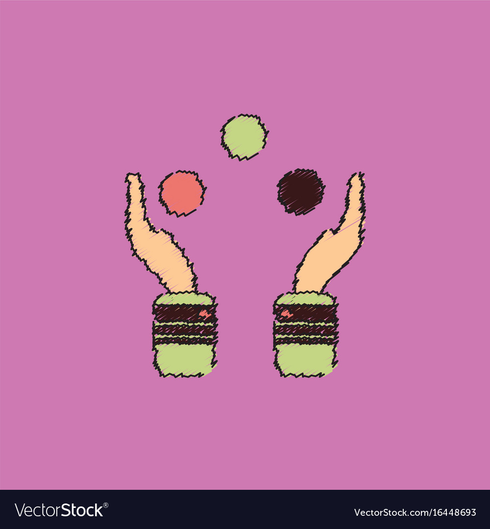 Hands juggling with balls in hatching style