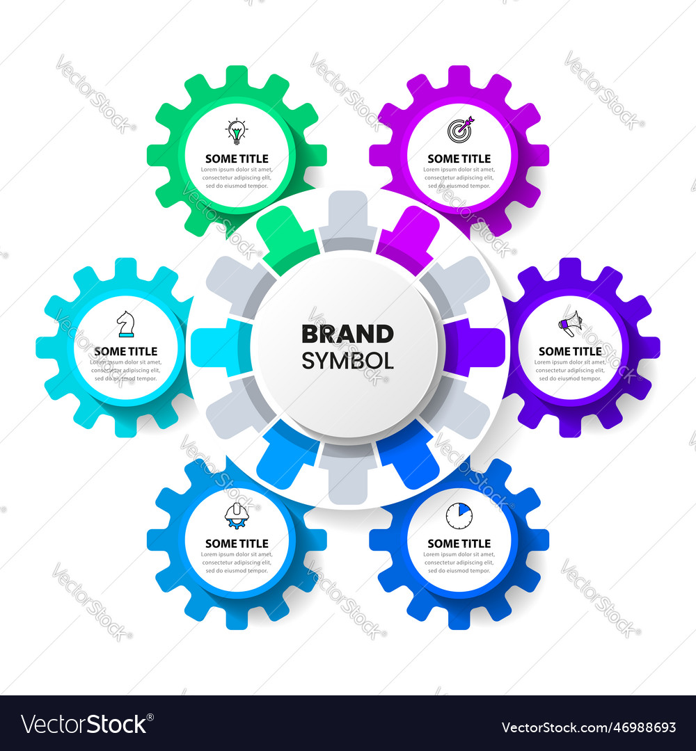 Infographic template 6 gears with icons around