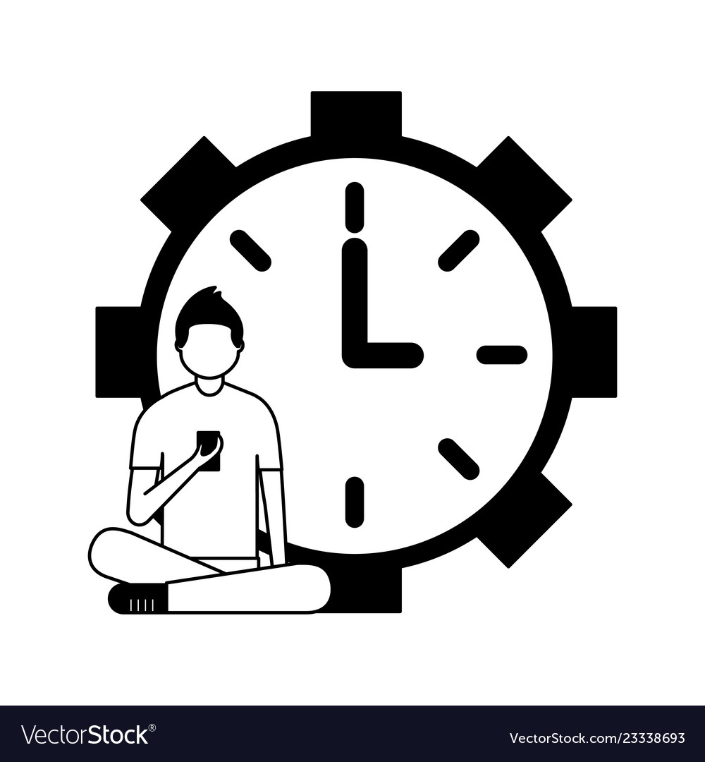 Man sitting with mobile and clock daily routine