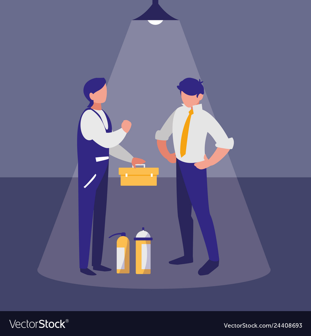 Mechanics workers with toolbox characters Vector Image Mechanics workers with toolbox characters