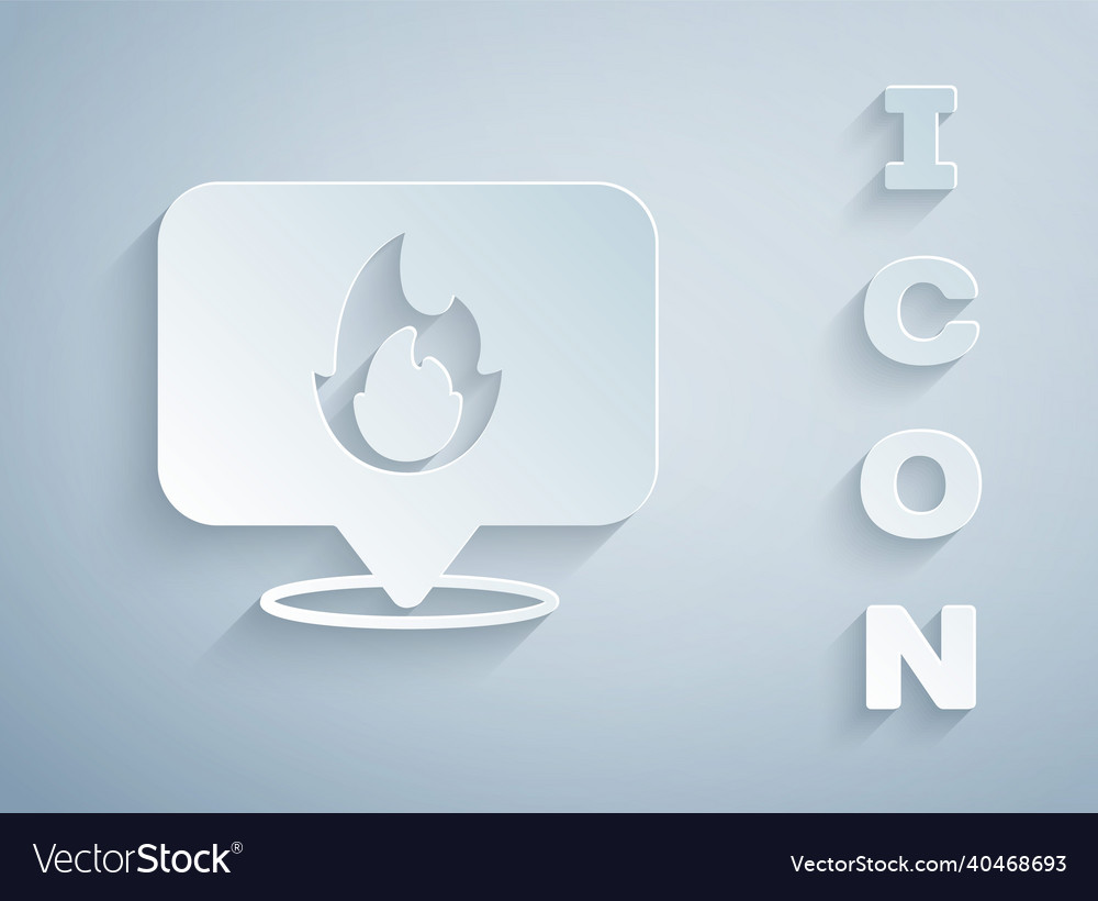 Paper cut map pointer with fire flame icon vector image Paper cut map pointer with fire flame icon
