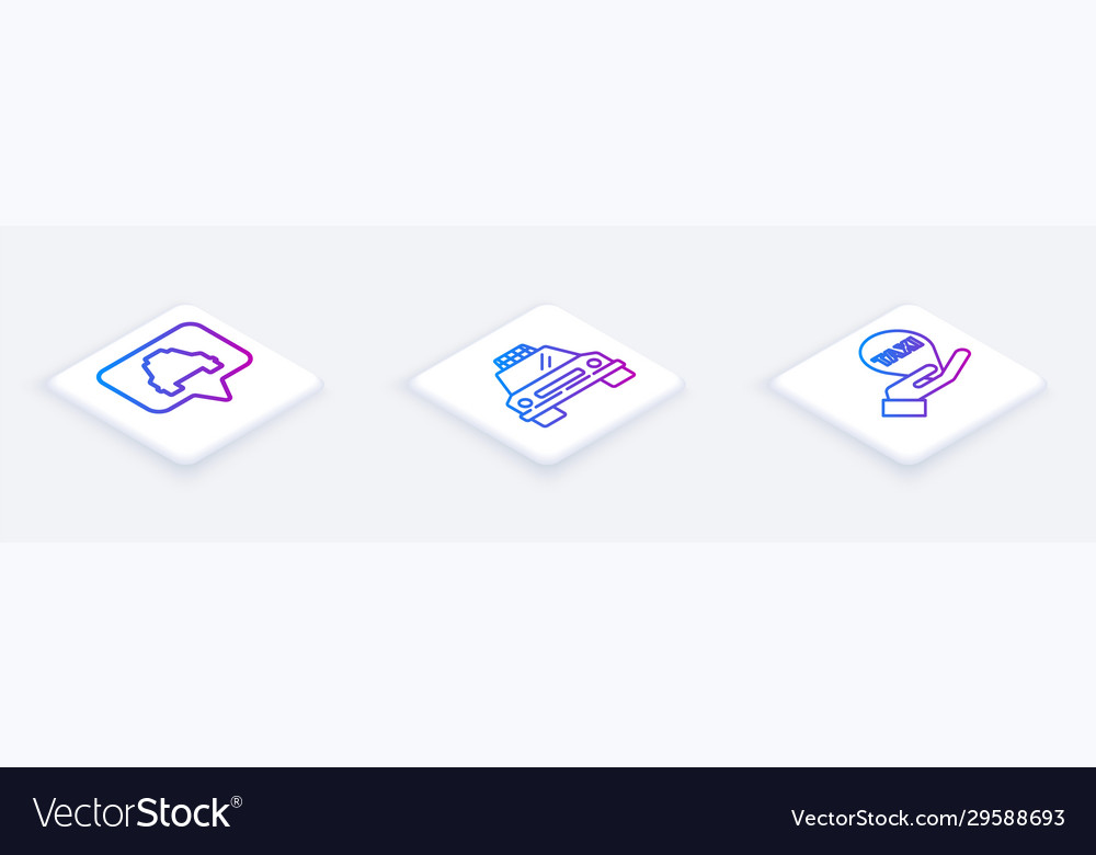 Set isometric line map pointer with taxi car vector image Set isometric line map pointer with taxi car