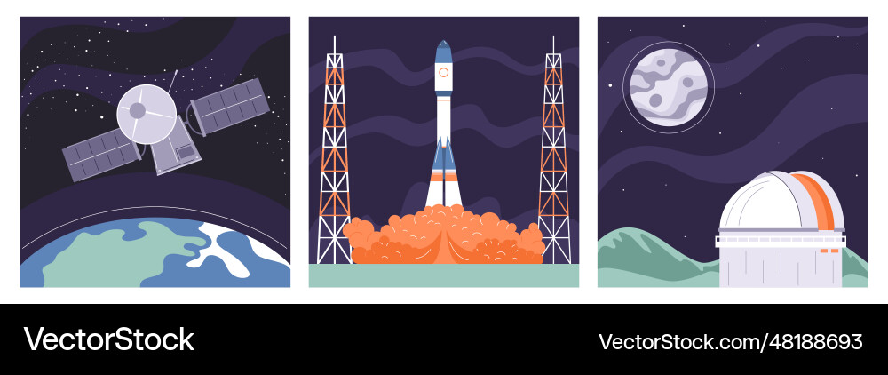 Space industry flat set Royalty Free Vector Image