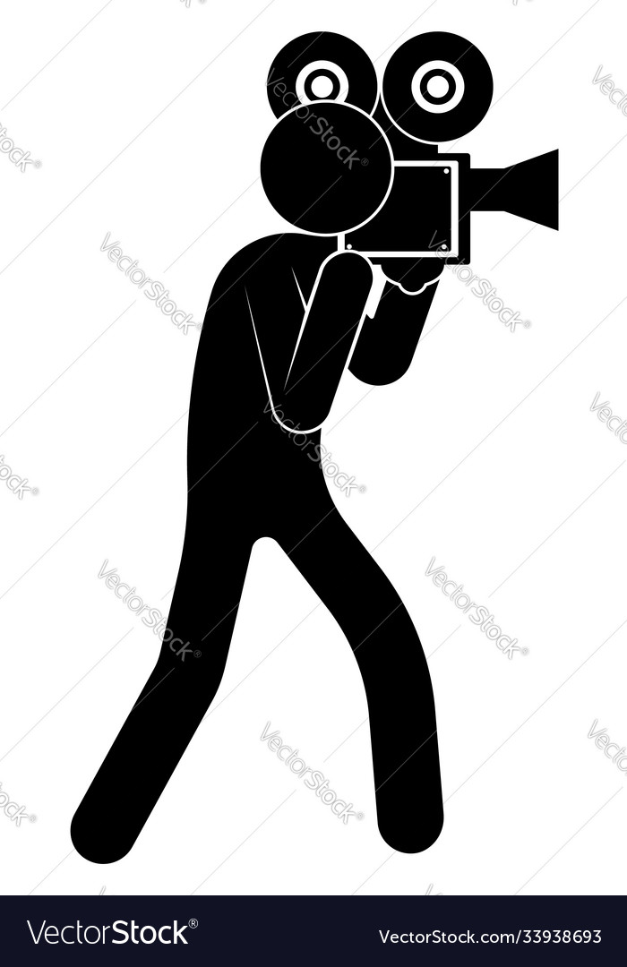 Stick figure operator makes a film Royalty Free Vector Image