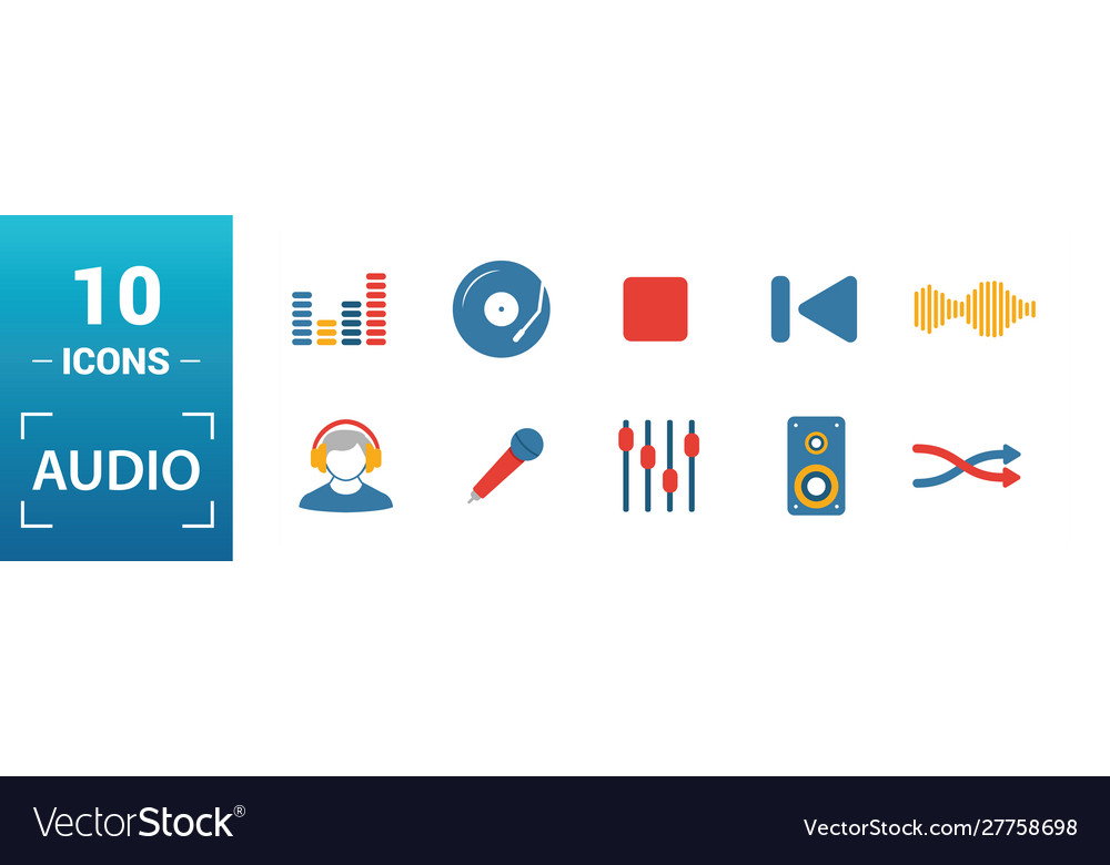 Audio buttons icon set include creative elements vector image Audio buttons icon set include creative elements
