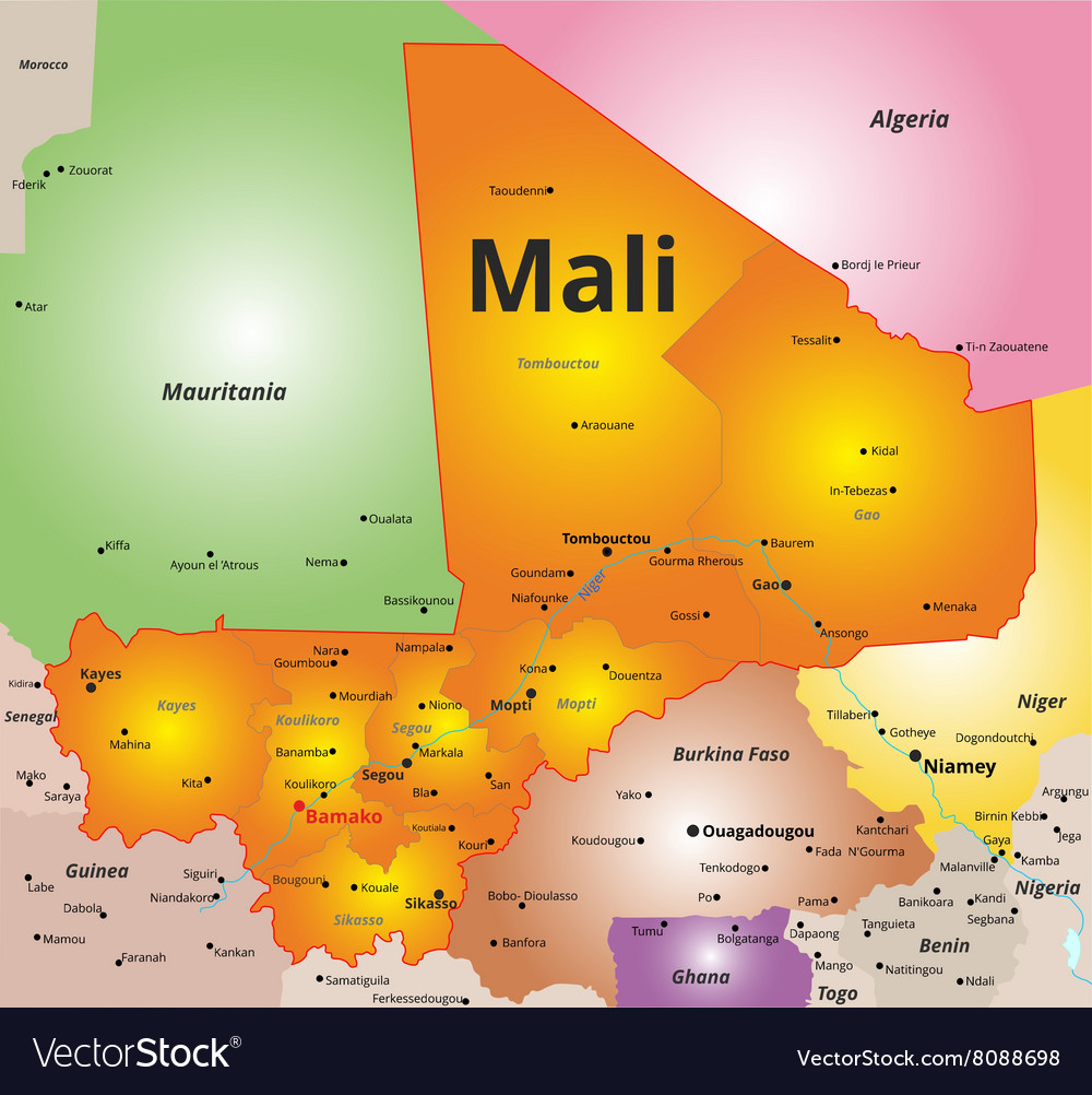 Country Of Mali Map Color Map Of Mali Country Royalty Free Vector Image