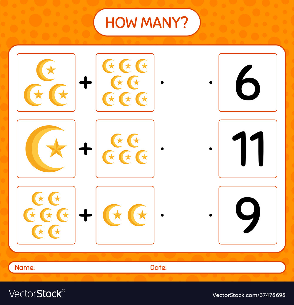 How many counting game with moon and star vector image How many counting game with moon and star
