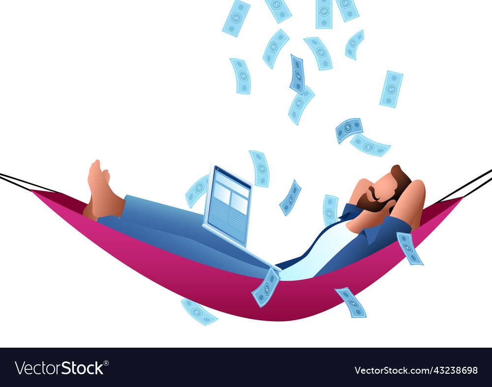 Man lying in a hammock swing with laptop computer vector image Man lying in a hammock swing with laptop computer