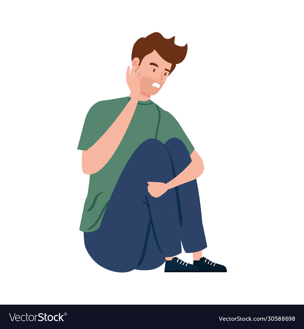 Man sitting with stress attack isolated icon Vector Image