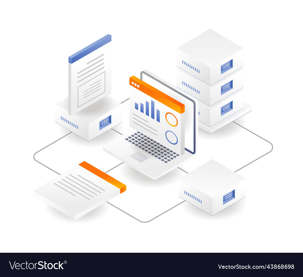 Network document database computer process vector image Network document database computer process